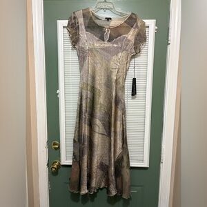 Komarov DRESS M NWT LACE Flutter Sleeve Print Midi Sz Medium